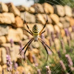 Araignée Argiope bruennichi au centre de sa toile dans un jardin méditerranéen du sud de la France