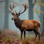 Cerf élaphe mâle avec ses grands bois en forêt européenne à l'automne, idéal pour distinguer cerf et chevreuil