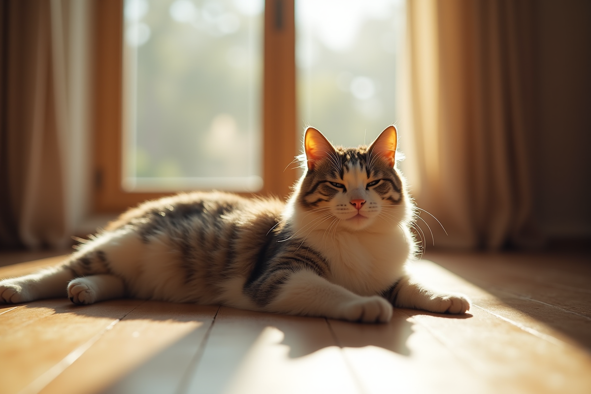 Chat domestique détendu dans un salon lumineux