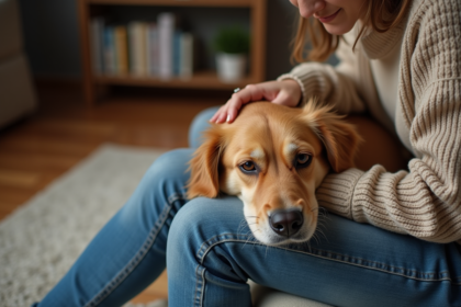 Chien retriever doré âgé reposant sur le canapé