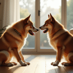 Deux chiens domestiques dans un salon bien éclairé