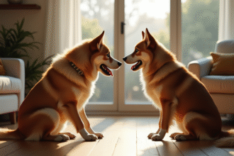 Deux chiens domestiques dans un salon bien éclairé