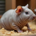 Cochon d'Inde Skinny dans une cage propre avec litière en bois et gamelle en céramique