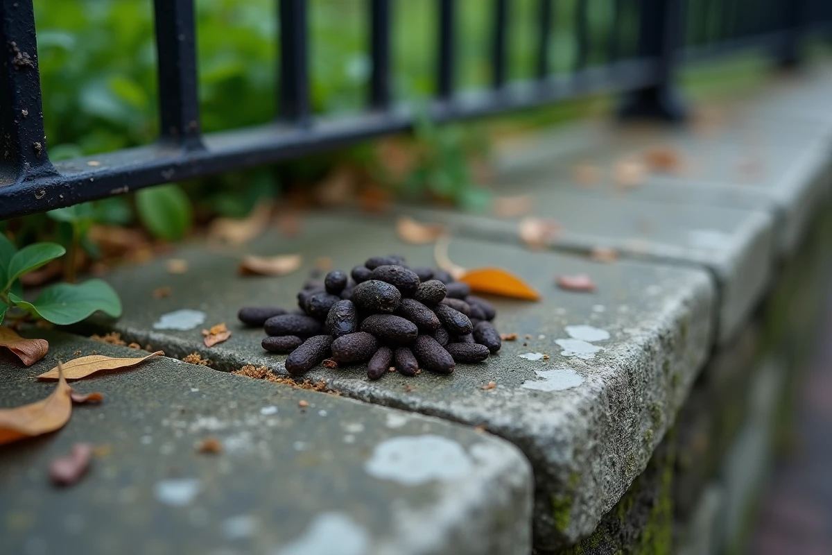 Excréments de crapaud sur une pierre de parc urbain, indicateur de la présence d'amphibiens en milieu citadin