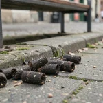 Crottes de sanglier fraîches trouvées sur un trottoir urbain fissuré en milieu de ville