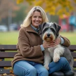 Femme avec chien au parc dans un cadre naturel