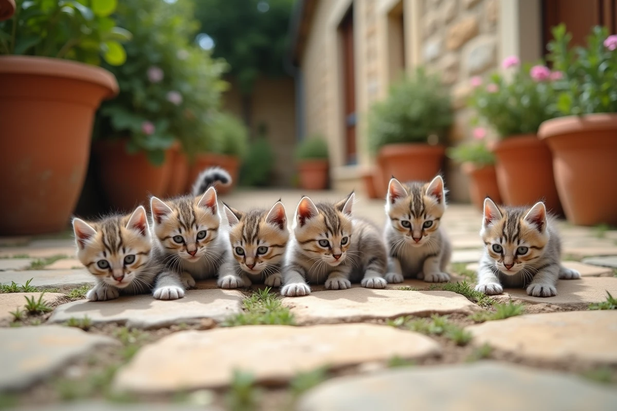 Groupe de chatons jouant dans le jardin près de Toulon