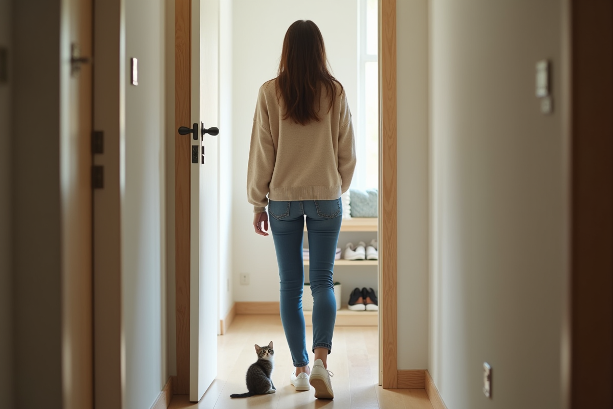 Jeune femme regarde son chaton dans l