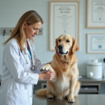Vétérinaire femme avec chien dans une clinique moderne