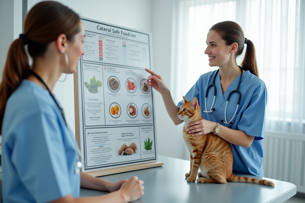 Vétérinaire expliquant la nourriture sûre pour les chats