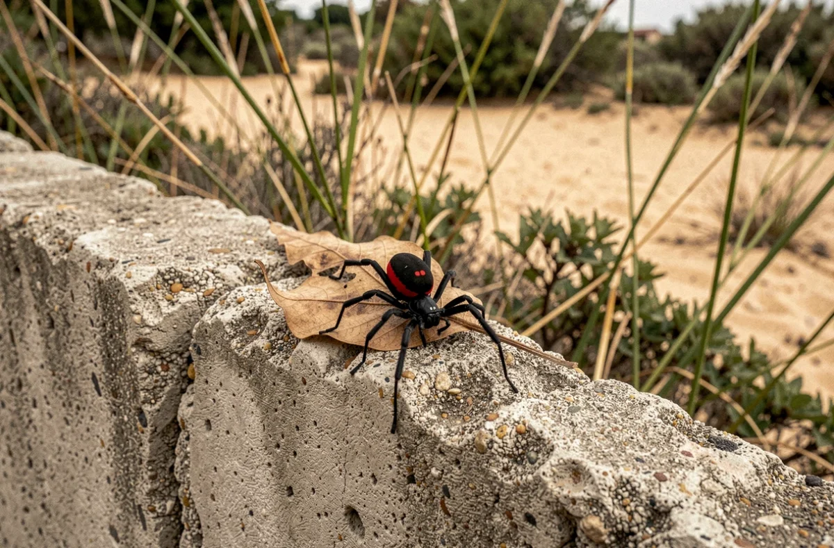 Veuve noire méditerranéenne Latrodectus tredecimguttatus sur un mur de béton dans le sud de la France